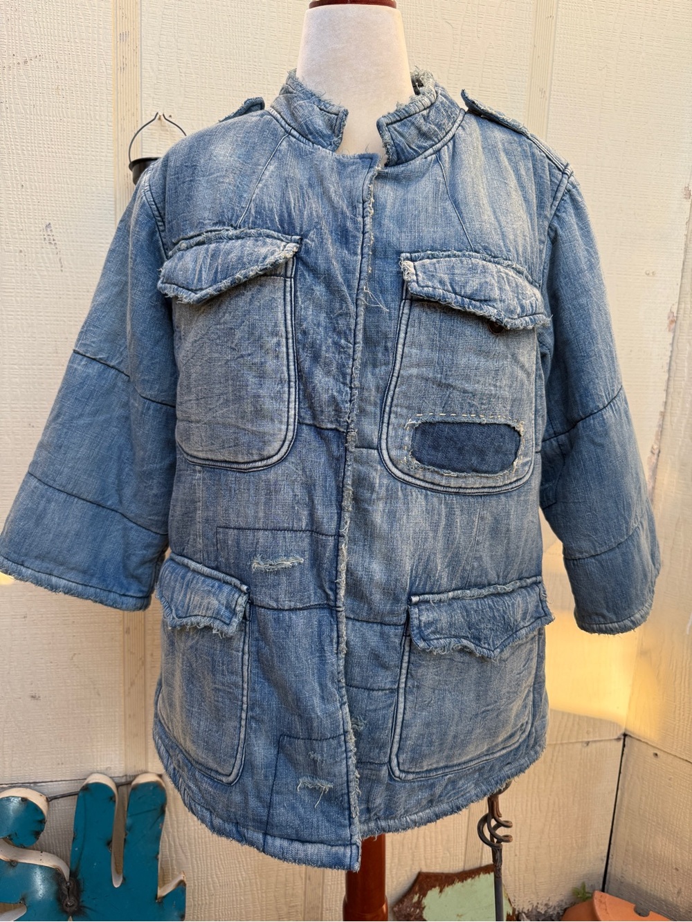 Magnolia Pearl Love Militia patchwork denim puff jacket Washed Indigo